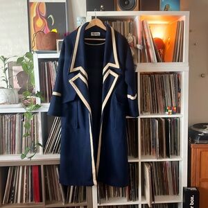 Nocturne Military Trimmed Overcoat Free People Ivory Trim & Navy Blue sz Medium